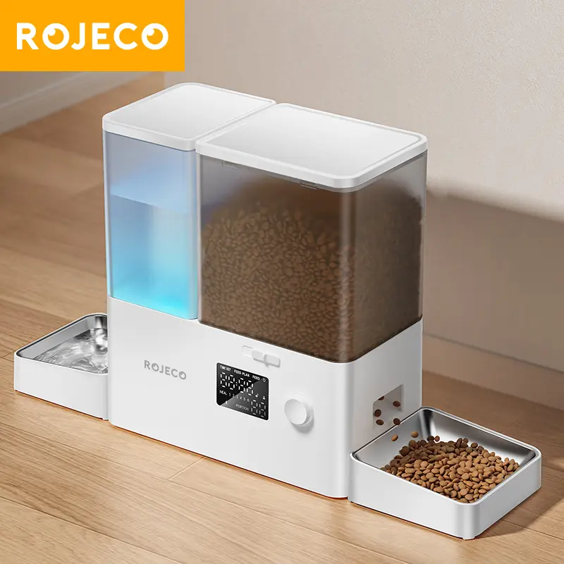 ROJECO 8.5L Automatic Pet Feeder Water Fountain button APP Remote Control Smart Dog 5L Food Dispenser 3.5L Gravity Water Drinker