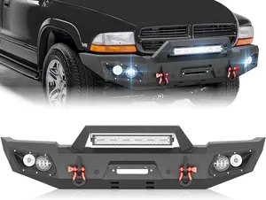 【Yzona】Front Bumper Truck Stuff Compatible with 1997 1998 1999 2000 2001 2002 2003 2004 Dodge Dakota & 1998-2003 Durango w/Winch Plate, LED Lights, Sensor Holes, License Plate Frame & D-rings