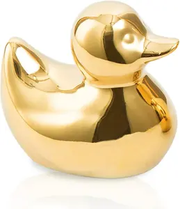 Home Decor Golden Ceramic Duck Figurines, Home Decor Animal Sculptures and Statues Handmade Artware Decor, Mini Duck