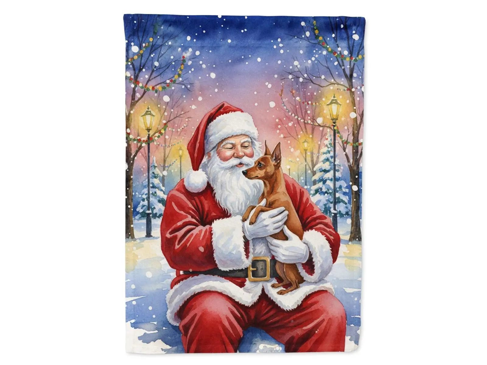 Carolines Treasures FNT1057CHF 40x28 in. Christmas House Flag, Red Miniature Pinscher & Santa-Claus Artwork Print, High Color Fastness Decor for Holidays, Gardens, Festive Gift