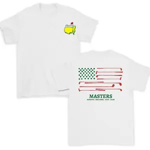 Masters Tournament American Flag Golf Shirt for Men and Women – Vintage Graphic Cotton Tee, Augusta National Golf Club, Trendy Golf Apparel