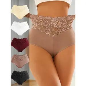 QUASTI 5PCS Low-rise Lace Patchwork Skin-friendly Thong Briefs, Smooth Exquisite Fit Basic Sexy Seamless Bikini Boxer Panties, Comfortable Mix Colors Delicate Lady Basic Underwear, S-XXL