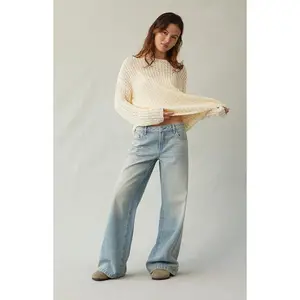 Pacsun Women's Casey Low Rise Baggy Jeans Ripped Light Blue