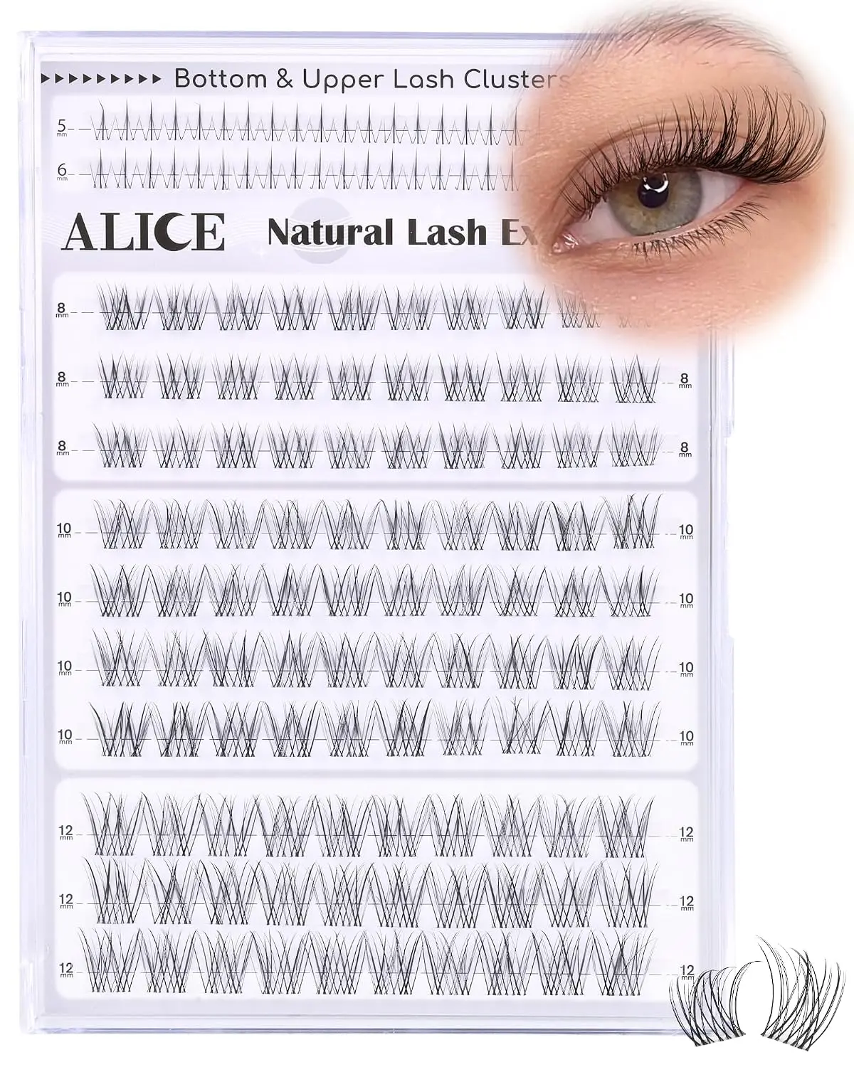 Eyelash Clusters Natural Short Lash Clusters 8-12mm Wispy Cluster Eyelash Extensions Clear Band Individual Lashes with 5-6mm Bottom Lashes