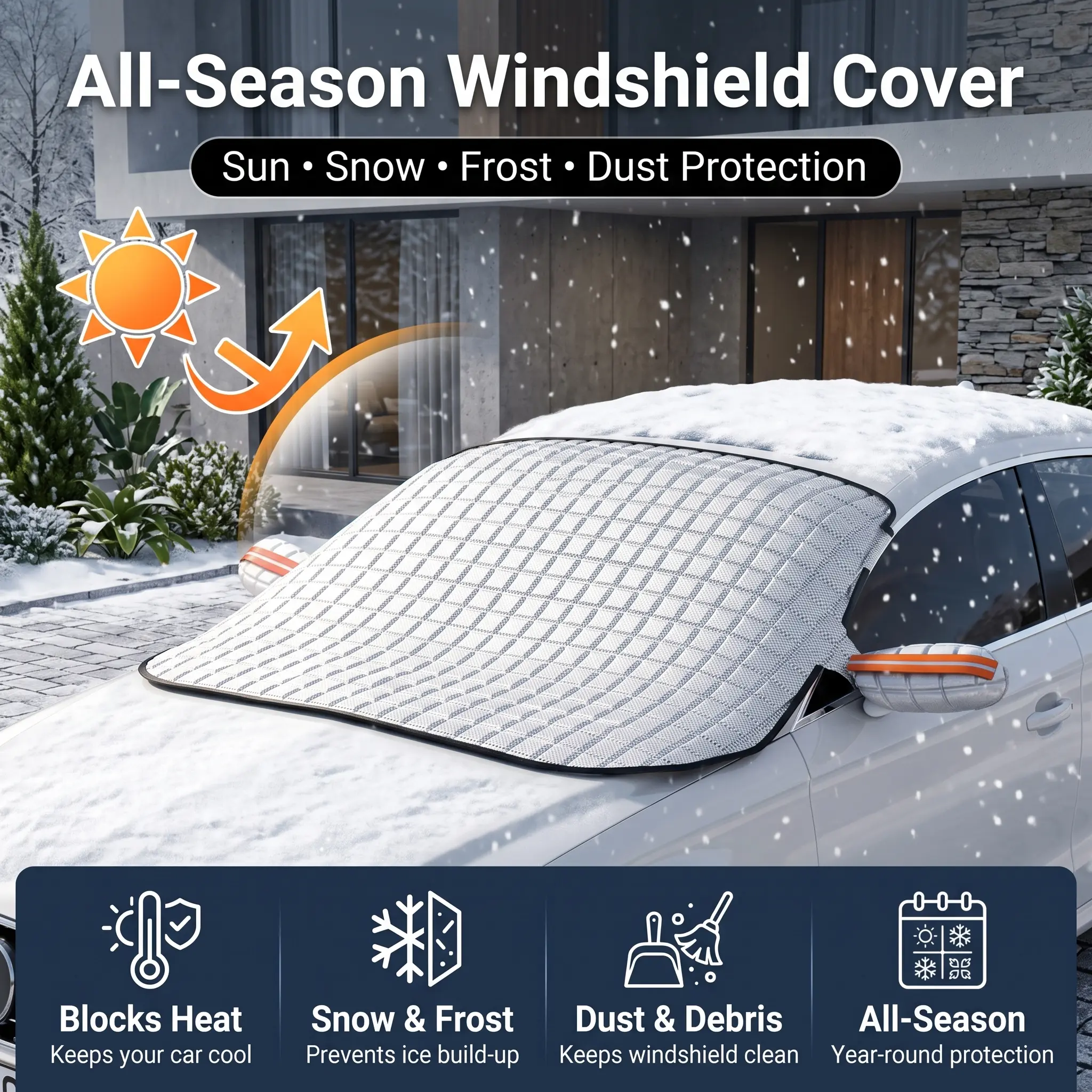 64''X48" All-Season Car Windshield Snow Cover & SunShade, Four-Season Car Window Snow Cover, Snow Cover, Anti-freezing and Anti-snow Windshield Sunshade - Automobile Accessories!
