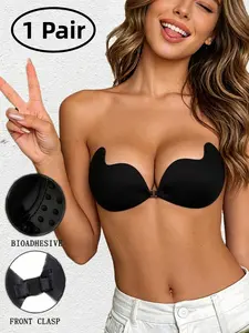 1/2 Pairs Women's Solid Color Mango-Shaped Bra Pads, Waterproof Breathable Adhesive Design Push Up Invisible Strapless Bra Insert, Breast Lift And Shaping Nipple Covers, Suitable For Casual Outings, Travel Vacation, Various Occasions