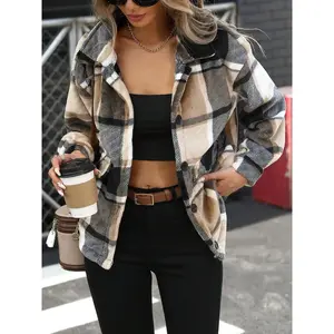 Women’s loose-fitting plaid shirt jacket for autumn and winter, casual vintage high-end design, perfect for daily wear and stylish