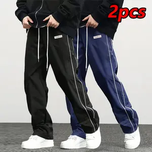 Plus Size Men's Stylish Loose Pants with Pockets & Fashionable Stripes Casual Breathable Comfortable Drawstring Trousers for Outdoor Activities & Sports Style