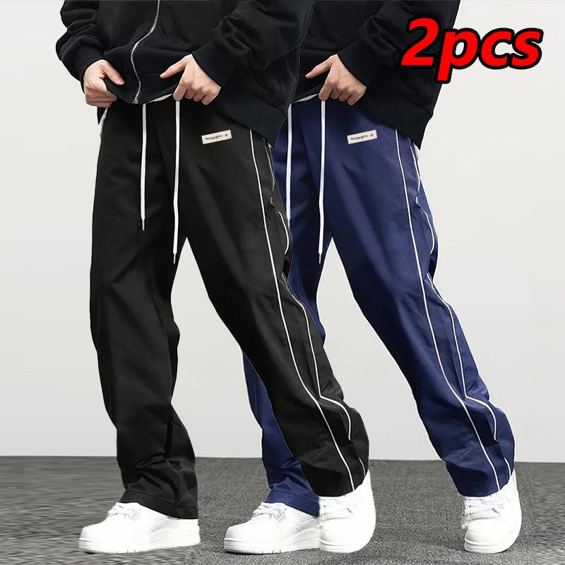 Plus Size Men's Stylish Loose Pants with Pockets & Fashionable Stripes Casual Breathable Comfortable Drawstring Trousers for Outdoor Activities & Sports Style