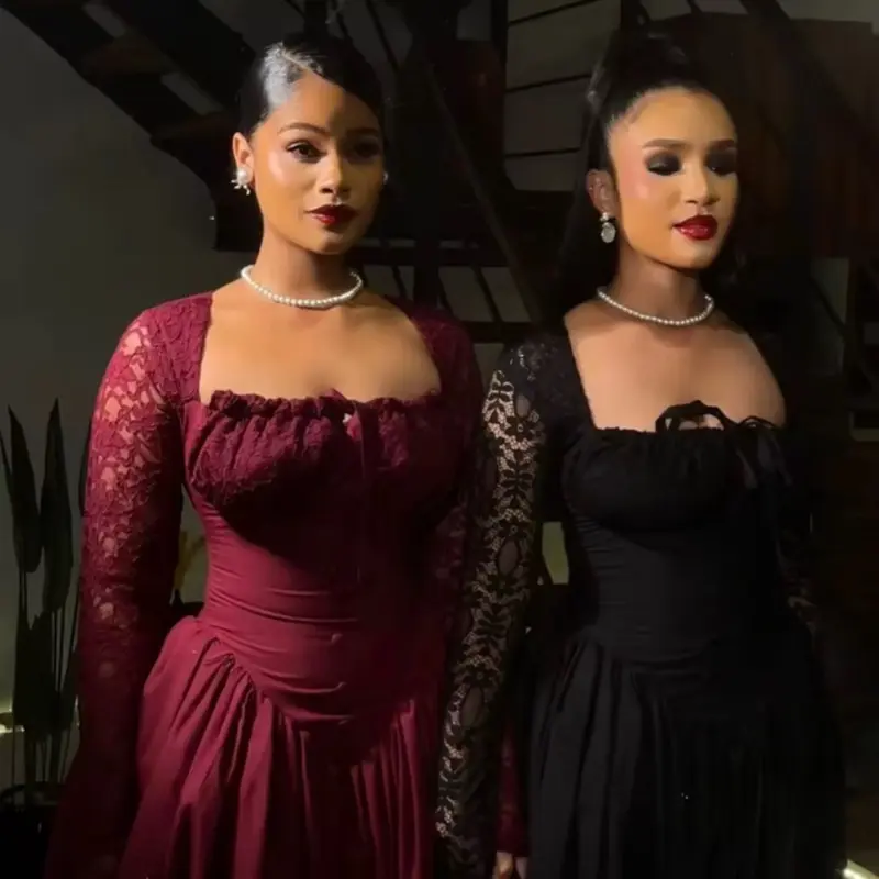 Lace Women's Cinderella's Corset Dress - Formal Wedding or Birthday Party Outfit in Burgundy - Womenswear dressy