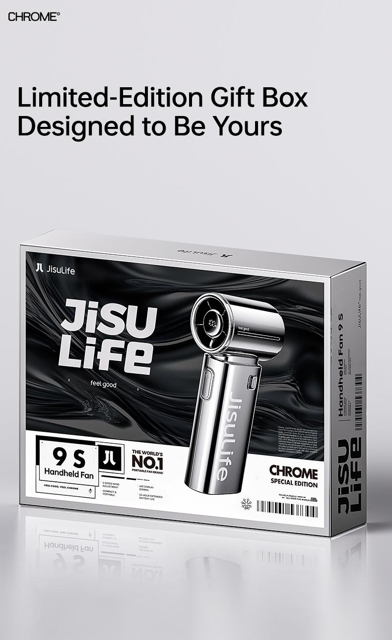JISULIFE 2026 Life9s Chrome Portable Handheld Fan Turbo High Speed Cooling 18H 5000mAh Rechargeable Fashion Mini Fan Stylish Music Festival & Concert Accessory Valentines Day Gifts for Men Women