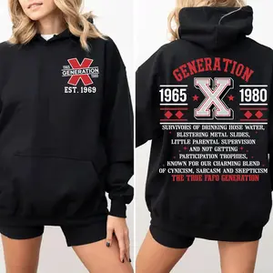 Gen X Proud Members Customized Unisex Hoodie, Funny Generation X Pullover, Sarcastic Streetwear Top, Vintage Inspired Apparel Gift for Men and Women, Made in USA