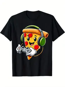 Funny Gamer Pizza Gaming Food Lovers Play Video Games T-Shirt Summer Comfortable Casual Short Sleeve T-Shirt
