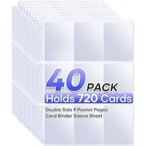 40 Pack 9 Pocket Page Protectors,720 Pockets Double Sided Card Holder Pages for a 3 Ring Binder, Card Protector Sheets Baseball Card Binder,Fit for MTG, TCG, Baseball Standard Cards