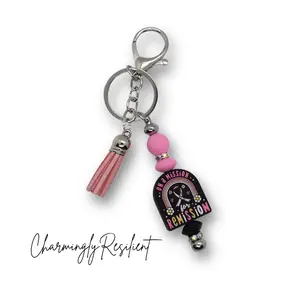 Charmingly Resilient Keychain - On a Mission for Remission - Pink Tassel & Beads - Inspirational Accessory