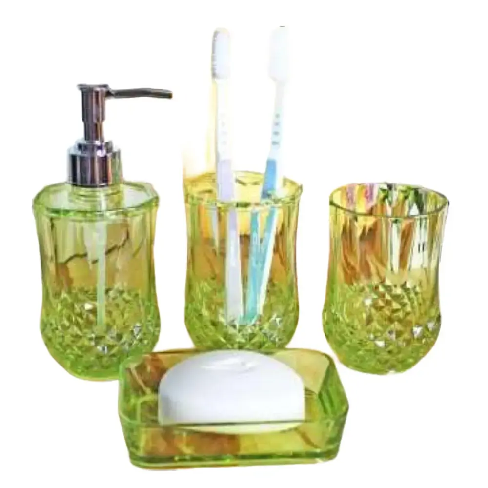 Watson Modern Eco-Friendly 3-Piece Acrylic Bathroom Accessory Set - Green or Turquoise, with Organizing Soap Holder and Toothbrush Holder, Three Pieces