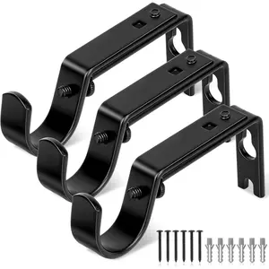 Heavy Duty Adjustable Curtain Rod Brackets, 3PCS Wall Mount Iron Rod Holders for 1 Inch Rods, Window Treatment Hardware Kit with Screws & Anchors