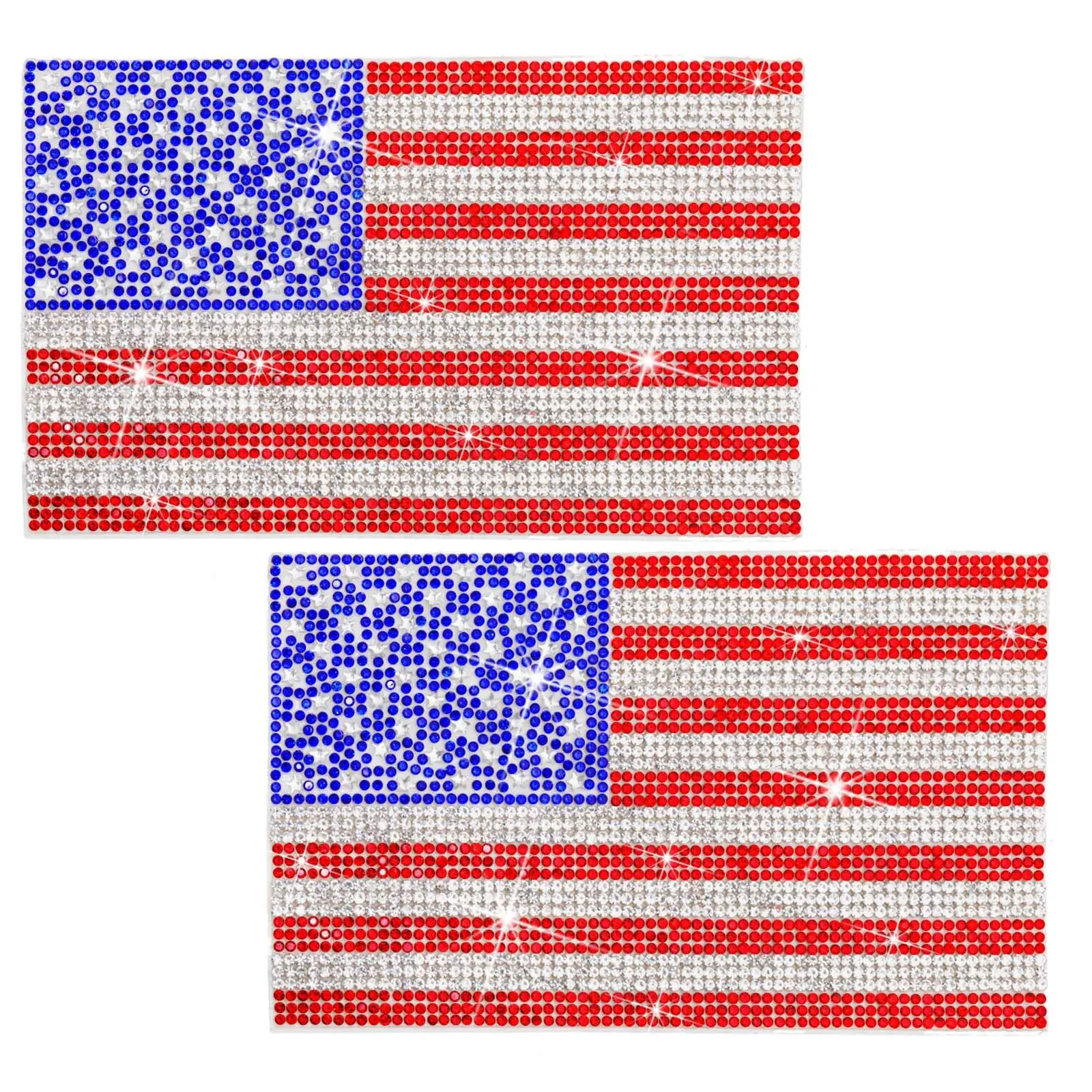 2 Pack Flag Crystal Car Decorative Stickers Sparkling Rhinestone Bling Decals Bumper Window Laptop Trunk  Decorate Shiny Interior Accessories