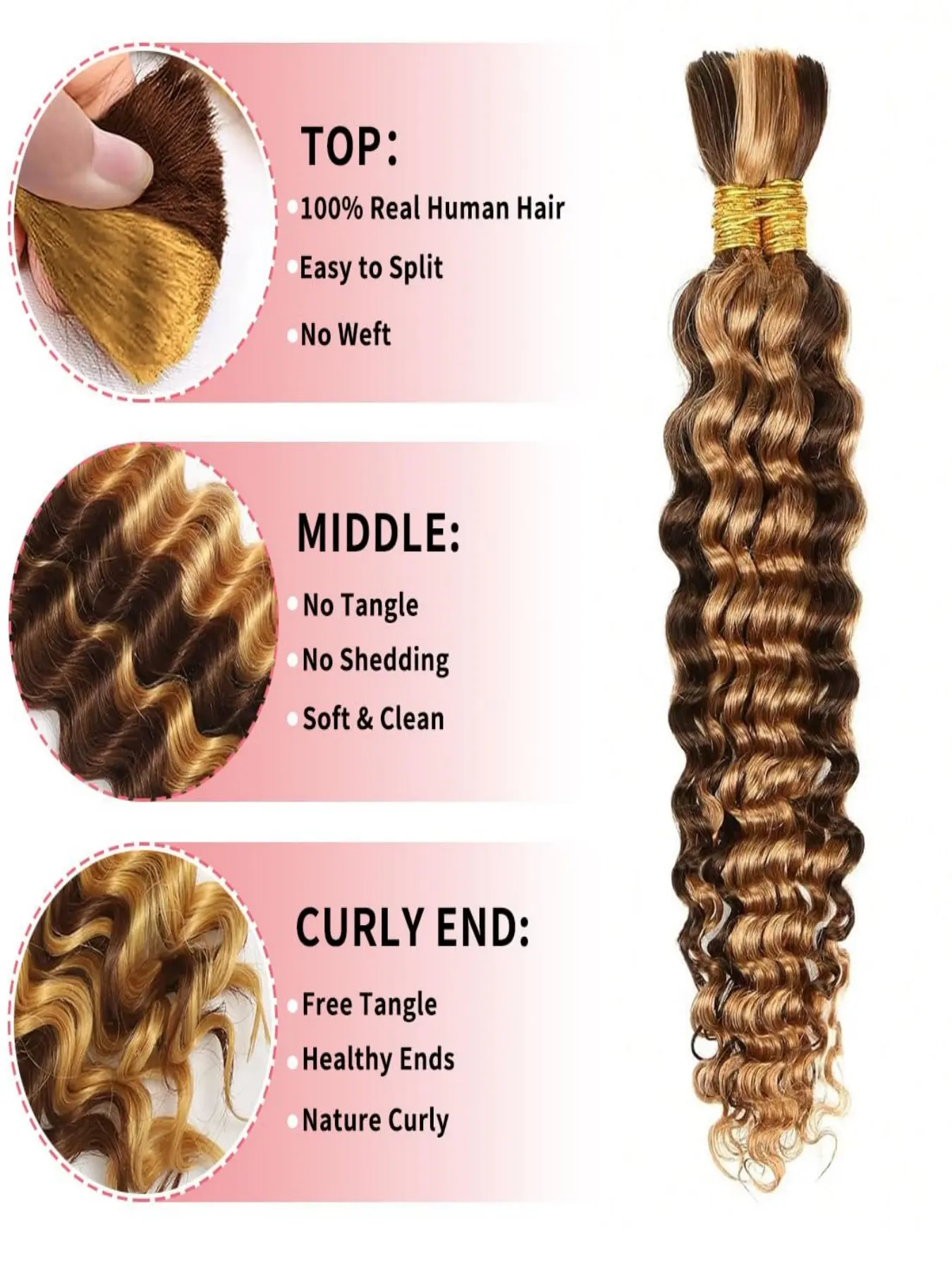 Deep Curly Human Braiding Hair for Boho Braids, 20 Inch 100g  display picture 2