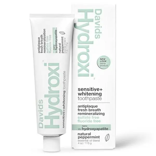 Davids Nano Hydroxyapatite Toothpaste Sensitive + Whitening Peppermint 4oz | Fluoride Free | Remineralizing | Enamel Health | Antiplaque | SLS Free | Made in USA | Recyclable Metal Tube | EWG Verified