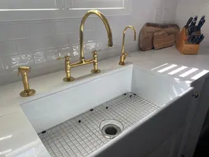 Unlacquered Brass Bridge Faucet with Sprayer and Cold Water Tap