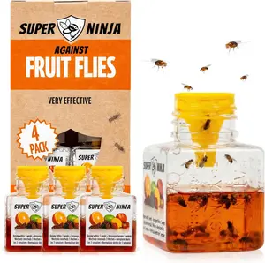 Super Ninja Fruit Fly Traps for Indoors 4 Pack Highly Effective Natural Attractant for Home Kitchen Up to 3 Weeks Protection Kid Pet Friendly Sustainable Design