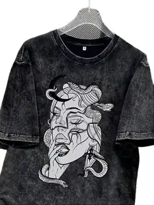 Split Medusa Snake Oversized Washed Tee - Grunge Dark Art Vibe