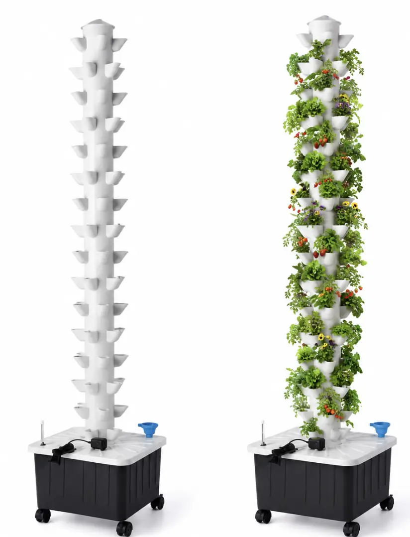 Hydroponic Tower, 14-Layer Hydroponics Growing System Kit with 70 Slots, Vertical Garden System with 20L Water Tank and Pump for Indoor Outdoor Home, Balcony & Patio