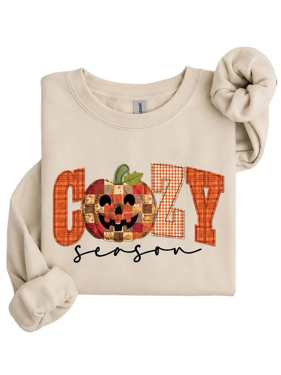 Patchwork Cozy Season Sweatshirt or Tshirt, Retro Pumpkin Plaid Sweater, Fall Aesthetic Pullover, Autumn Cozy Outfit, Thanksgiving Gift for Her