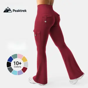 High Waist Tummy Control Flare Leggings with Pockets Seamless Scrunch Butt-Lift Cargo Yoga Gym Pants