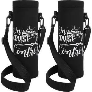 2 count Carnival Cruise Essentials 2025 Adjustable Water Bottle Carrier with Strap Black Crossbody Water Bottle Holder Cruise Cup Holder Sling Neoprene Cup Sleeve Pouch Bag for Coffee Drinks
