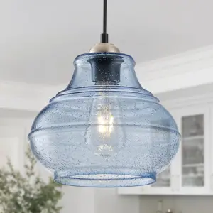 9.05in Jar Pendant Light Seeded Glass | Ambient Mood Lighting for Kitchen Island Over Sink & Dining Room