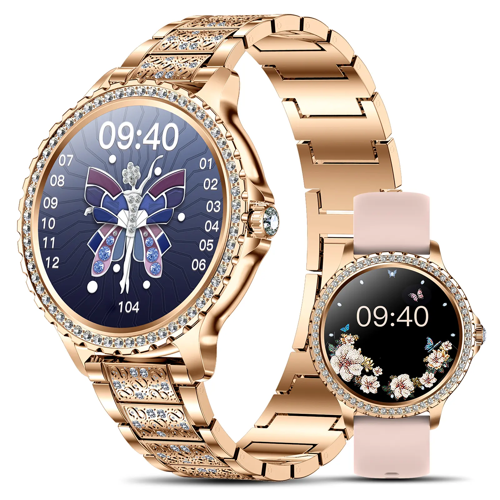 JELLOO Women's Multifunctional Wearable Touch Screen Smartwatch - Silicone & Metal Build, 1.32in HD Round Screen, Wireless Calling, Music Playback, Multiple Sports Modes, Android Compatibility, Wireless Charging, Holiday Gift (Smart & Wearable Devices)