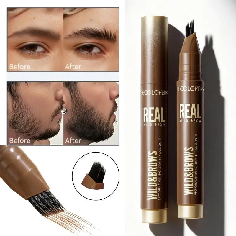 1PC Men's Beard & Eyebrow Pencil  with Brush Set - Long-Lasting, Waterproof, and Sweat-Proof for 12 Hours, Multi-Bristle Brush Design for Creating a Natural Hair-like Texture, Crafting a Wild, Natural Beard. Suitable for Hairline, Eyebrows, and Beard.