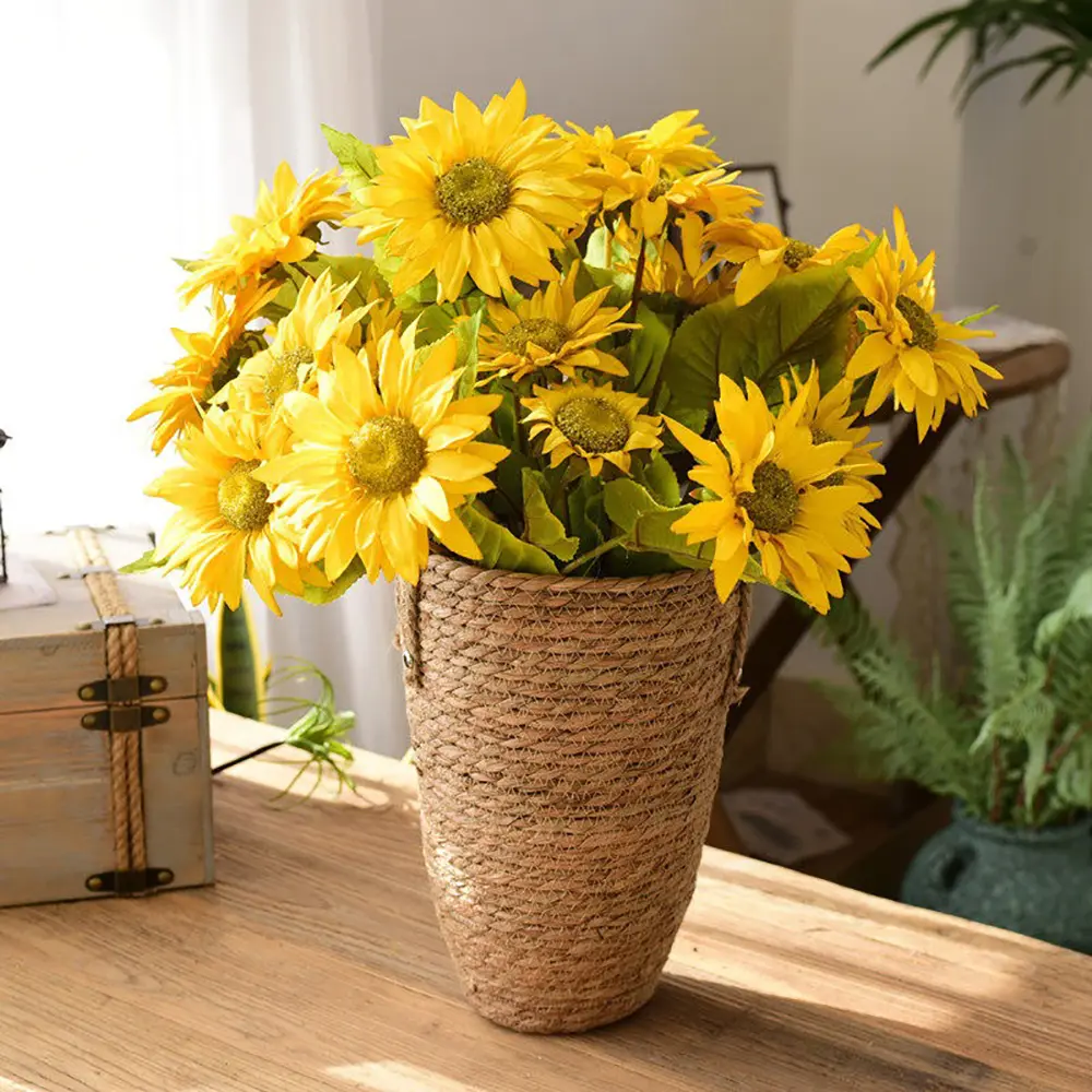 Handwoven Straw Woven Vase & Flower Basket with Waterproof Liner, Modern Minimalist Dried Flower Container for Real & Faux Plants, Nordic Style Home Decor