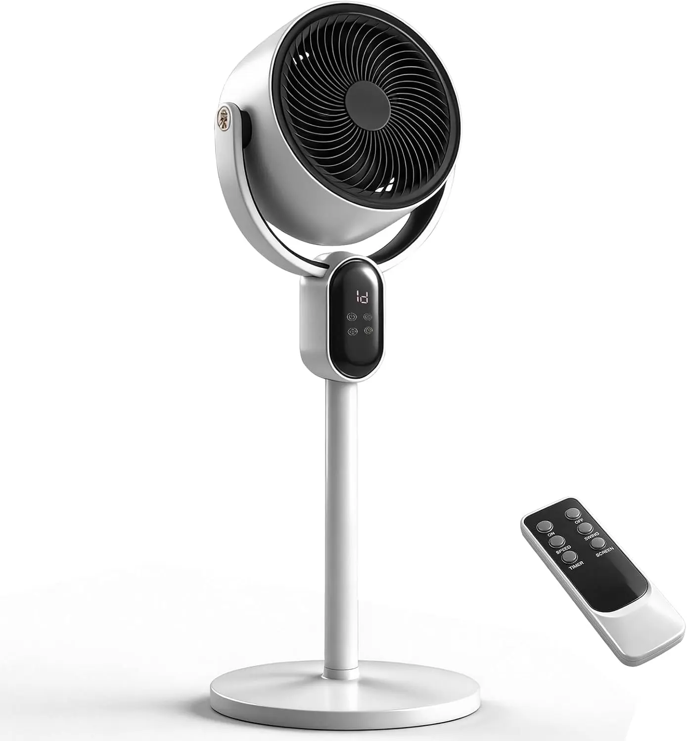 Winado 33 inch Standing Fan for Bedroom, 120°+ 90° Oscillating Fan, White | 2-in-1 Pedestal & Tabletop Fan with 3 Speeds, 12H Timer, Remote and Adjustable Height, Air Circulator Fan