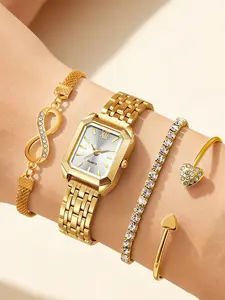 Elegant Quartz Exquisite Watch Set with Stainless Steel Band, Analog Dial, Business Style, Perfect Gift for Women, All Seasons Wear