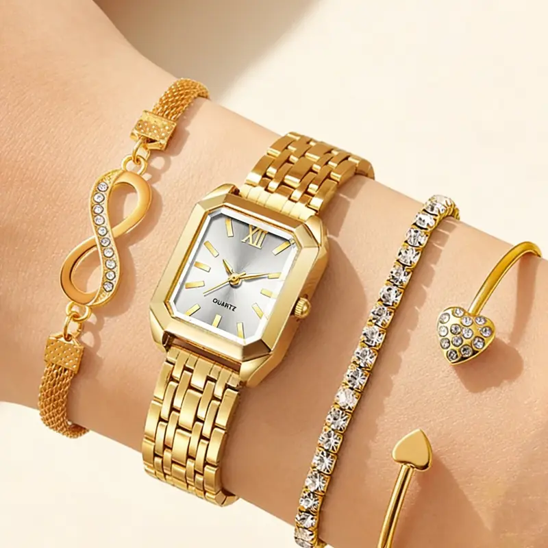 Elegant Quartz Exquisite Watch Set with Stainless Steel Band, Analog Dial, Business Style, Stylish Watch, Quartz Watches, Fashion Watches, Perfect Gift for Women, All Seasons Wear