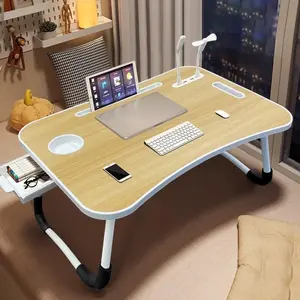 Multifunctional Leg Rest Table with Cup Holder And Drawer, USB, Fan And Light - Portable Foldable Bed Tray for Laptop, Breakfast In Bed, Reading And Writing On Sofa/ Couch, Laptop Desk On Bed