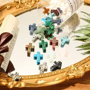 50Pcs Cross Crystal Stone Natural Crystal Pocket Stone Cross Pendant Mini Cross Decorative Stone Bulk Cross Shaped Worry Stones Holiday Gift