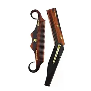 G.B.S Handmade Foldable All Purpose Haircare Smooth Comb Handle Bar Comb for Mustache Men’s Grooming Comb Made of Fine Tooth for Long lasting Heatless Style Beard & Hair Combo Gift - Set of 2