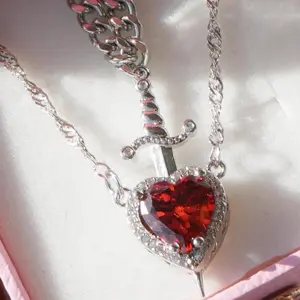 Heart & Sword Necklace – Couples Pendant (Red Heart)