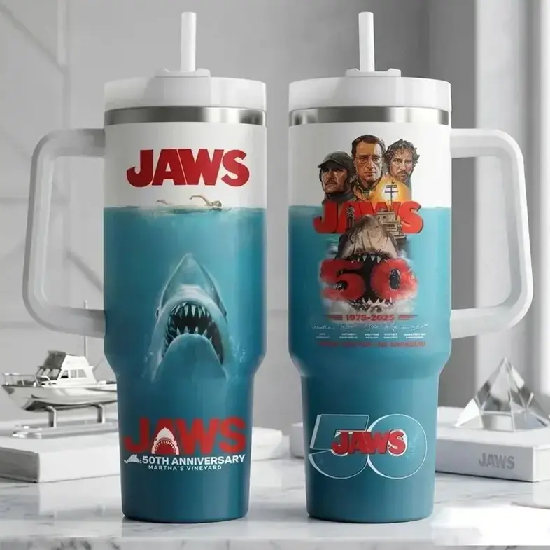 [ Gift Straw & box] Jaws Tumbler 40Oz, Amity Island 1975 Custom Tumbler