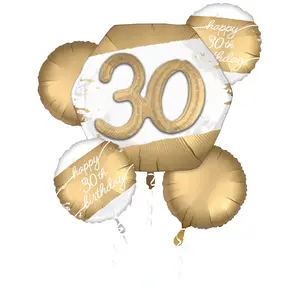 Golden Age 30th Birthday Foil Balloon Bouquet - 5 Piece Set