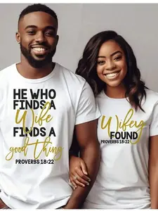 His & Hers Matching Couple Shirts - Valentine's Day Gift For Husband And Wife, "He Who Finds A Wife" & "Ye Shall Find A Good Thing," Round Neck Casual Tees , Romantic Outing Attire | Script Design | Relaxed Fit TeeUnisex T-Shirt, Casual Short Sleeves