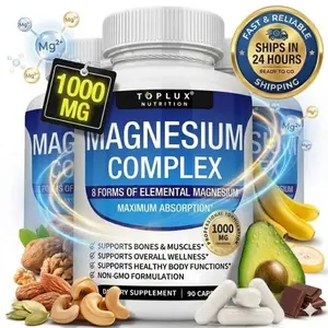Toplux Magnesium Complex 1000mg - 8 Forms of Elemental Magnesium for Maximum Absorption - 90 Capsules Non-GMO