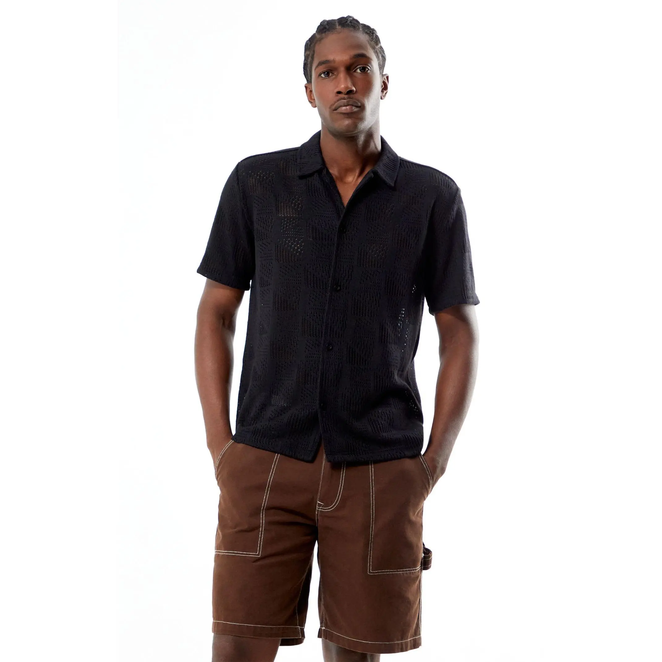 Pacsun Men's Black Triangle Knit Camp Shirt