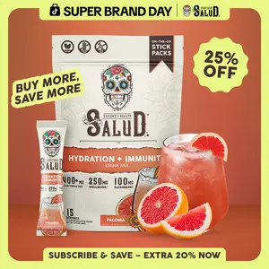 Salud 2-in-1 [Hydration + Immunity - Paloma] Electrolytes Powder, Agua Fresca Drink Mix, Elderberry, Dairy & Soy Free, Non-GMO, Gluten Free, Vegan, Low Calorie, 1g Sugar (15 Servings)