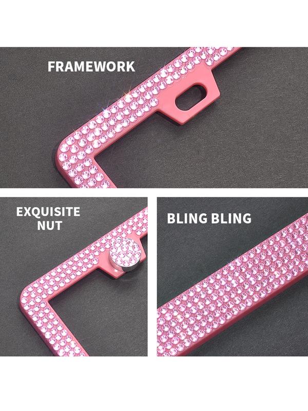 2 PCS Of Dazzling Plastic Bow License Plate Frames For Women, Personalized Car Plate, Glittering Rhinestone Diamond Car Parts License Plate Frames And Glittering Crystal Hats