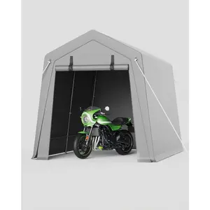 Garvee 7x10 ft Outdoor Portable Carport Garage - Heavy Duty Waterproof UV Resistant Storage Shed with Roll-up Zipper Door for Motorcycle, Bike, Firewood, Garden Tools